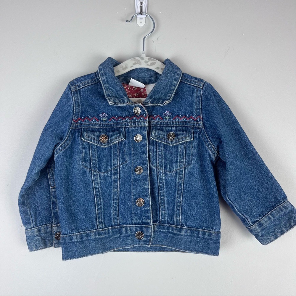 Vintage Cherokee Girl’s Denim Jean Flower Embroidery Jacket 12 Months 90s